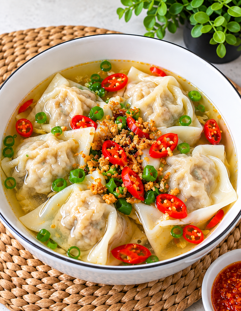 Spicy Chicken Wontons in&nbsp;Broth